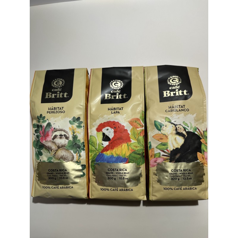 Café Britt® — Costa Rican Habitat kafijas komplekts (300G) (3 iepakojumi) (Sloth, Lapa & Cariblanco) — kafijas pupiņas, arabikas kafija, košers, bez lipekļa, gardēdis un vidēji gaišs un tumšs grauzdējums Café Britt® — Costa Rican Habitat kafijas komplekts (300G) (3 iepakojumi) (Sloth, Lapa & Cariblanco) — kafijas pupiņas, arabikas kafija, košers, bez lipekļa, gardēdis un vidēji gaišs un tumšs grauzdējums